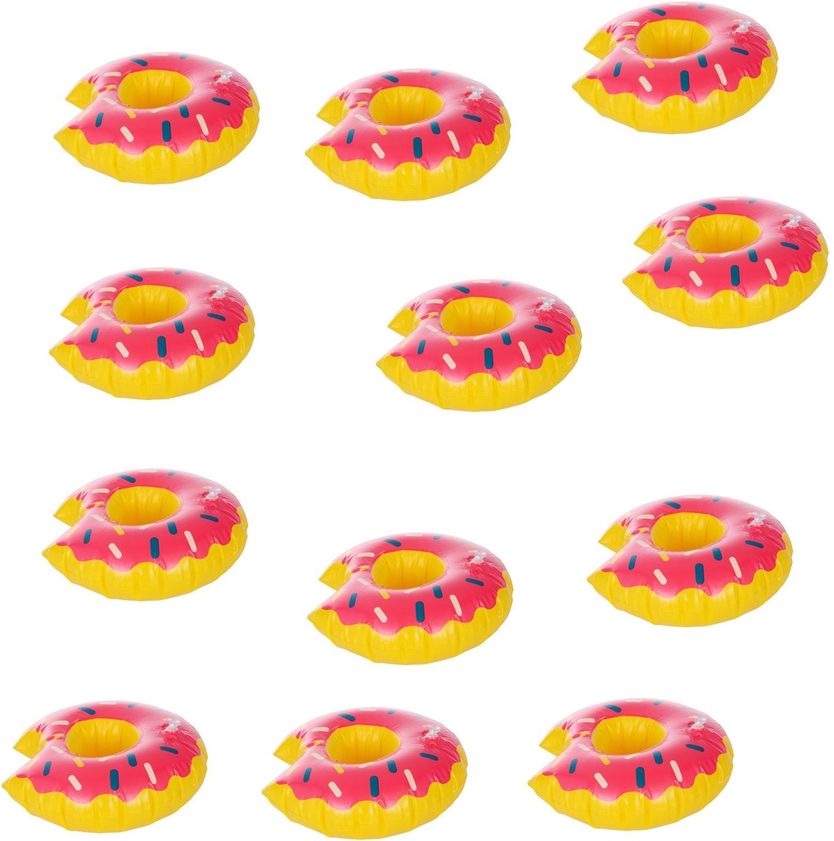 Gift pack 12x inflatable cup holder donut | opblaasbare blikjeshouder | blikje houder zwembad | drankje flesje beker houder opblaasbaar